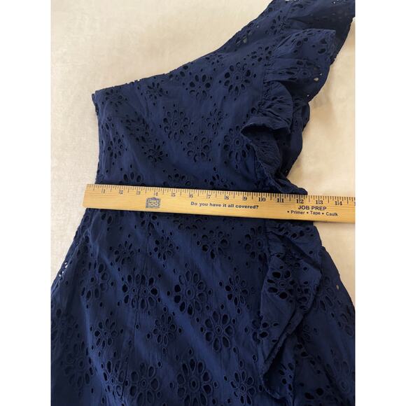 Lovers + Friends Seana Mini Dress Womens XXS Deep Navy One Shoulder Eyelet - Picture 10 of 15